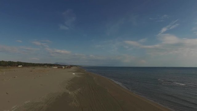 Ulcinj montenegro fly over ulcinj beach aerial skyline view sea.