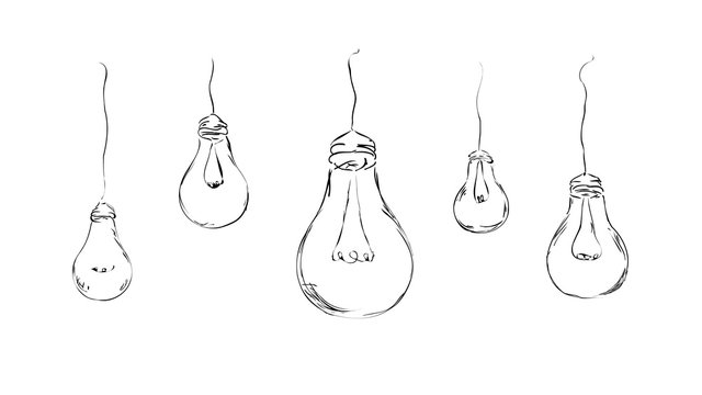 drawn light bulbs in minimalist style for background, interior, design, advertising, ideas, icons, web page. vector sketch