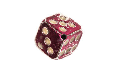 red playing dice macro on white isolated background