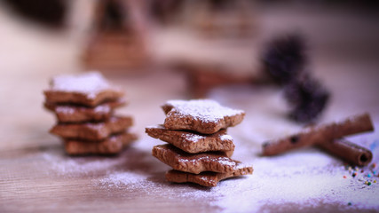 Christmas kitchen. background image homemade cookies on wooden