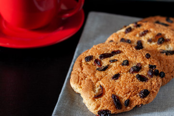 Shortbread cookies with raisins for tea lying on the table