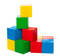 Wooden building blocks isolated on white background