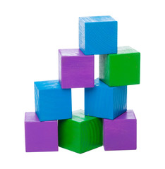 Wooden building blocks isolated on white background