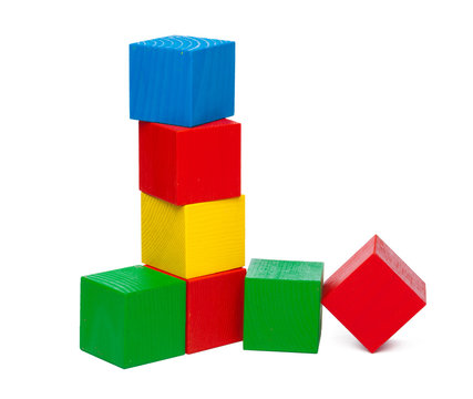 Wooden building blocks isolated on white background