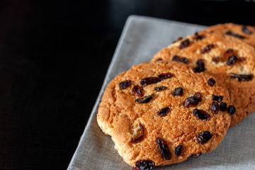 Shortbread cookies with raisins for tea lying on the table