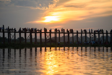 Ubend bridge at sunset time,landmark of Myanmar,Mandalay