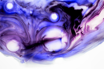 Messy ink background. Black, blue and purple. Abstract textured brush strokes art. Minimalistic design background. Modern illustration for graphic projects, posters, flyers, banners. Marble effect
