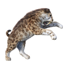 3D Rendering Sabertooth Tiger on White