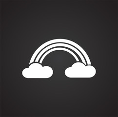 Rainbow in clouds on black background icon