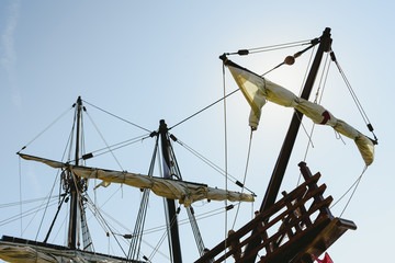 Sailboat replica of the Santa Maria boat, boat that discovered america.