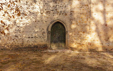 Medieval green castle door in Portugal