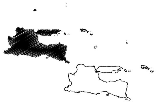 East Java (Subdivisions of Indonesia, Provinces of Indonesia) map vector illustration, scribble sketch Jawa Timur map