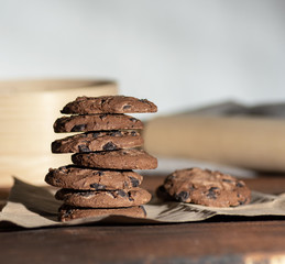 stack of round chocolate chip cookies