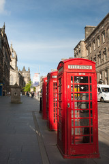 Fototapeta na wymiar Red Phone Booths in Edinburgh, Scotland