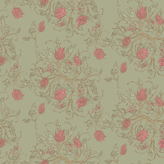 Green seamless vintage floral pattern