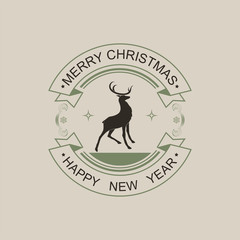 Christmas round sign of green and black hue with silhouette of a Christmas deer with text.