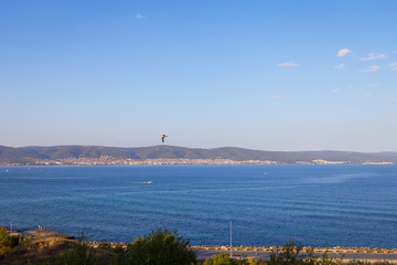 Coast of Sunny Beach with many hotels in Bulgaria.
