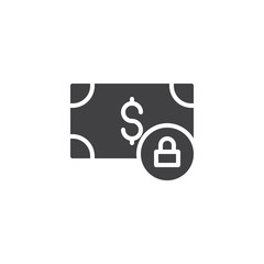 Money lock vector icon. filled flat sign for mobile concept and web design. Padlock and dollar financial protection simple solid icon. Symbol, logo illustration. Pixel perfect vector graphics