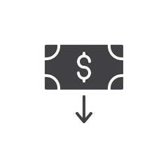 Dollar download vector icon. filled flat sign for mobile concept and web design. Money bill and arrow down simple solid icon. Symbol, logo illustration. Pixel perfect vector graphics