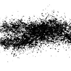  Isolated artistic black watercolor and ink splatter textures and decorative elements on white wall background.