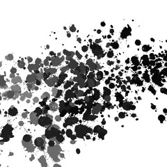  Isolated artistic black watercolor and ink splatter textures and decorative elements on white wall background.