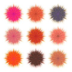Set of colored vector furry balls, isolated elements on white background