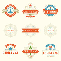 Christmas labels and badges vector design elements set.
