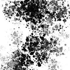  Isolated artistic black watercolor and ink splatter textures and decorative elements on white wall background.