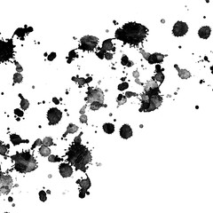 Fototapeta premium Isolated artistic black watercolor and ink splatter textures and decorative elements on white wall background.