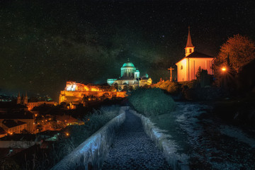 Fototapeta na wymiar Amazing night scenery of Esztergom, Hungary under starry sky