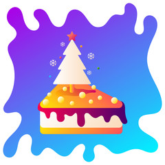 Christmas cake gradient flat icon with fluid background.