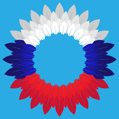 Flower in the colors of the Russian flag. Vector illustration of a wreath flower. Flower of leaves in the colors of the Russian flag. Symbols, the flag of Russia.