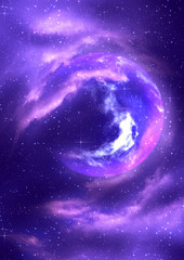 Obraz na płótnie Canvas Purple starry space and planet