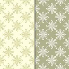 Olive green floral backgrounds. Set of seamless patterns