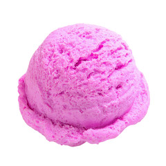 strawberry Ice Cream Scoop top view Isolated On White Background