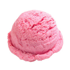strawberry Ice Cream Scoop top view Isolated On White Background