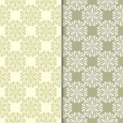 Olive green set of floral seamless patterns