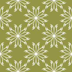 Fototapeta premium White floral seamless pattern on olive green background