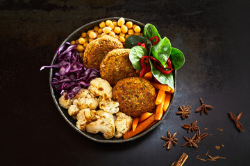 Bowl of vegetables with cutlets