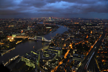 Night view of the Tower Bridge in London from the Shard