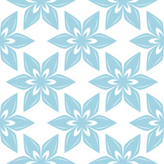 Blue flowers on white background. Ornamental seamless pattern