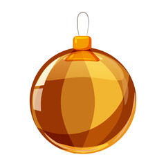 Colour christmas gold ball isolated on white background. Vector illustration. Cartoon style