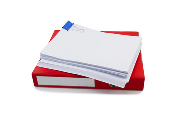 red files folder retention of contracts and paper isolated white background.