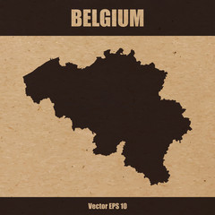 Detailed map of Belgium on craft paper background