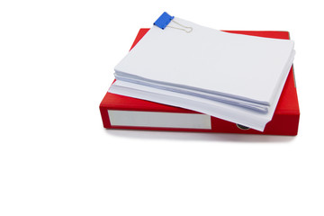 red files folder retention of contracts and paper isolated white copy space