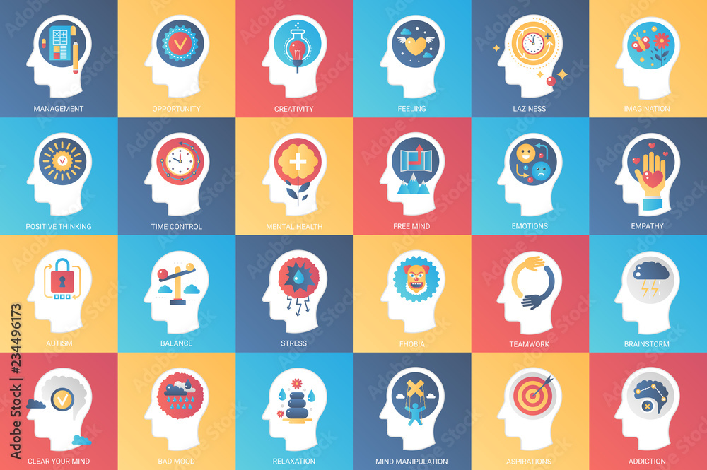 Poster imagination, brain features, emotions and mind power icon design concept. icon for mobile and web gr