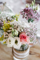 flowers arrangement and decoration rustic interior design in wedding table