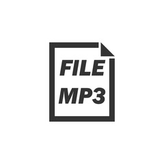 MP3 File. Black Icon Flat on white background