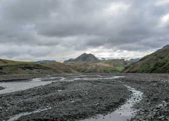 View on the valley of the Krossa river and Thorsmork, Iceland