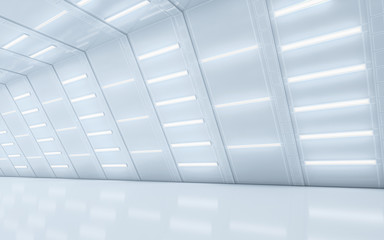 Illuminated corridor interior design. 3D rendering.